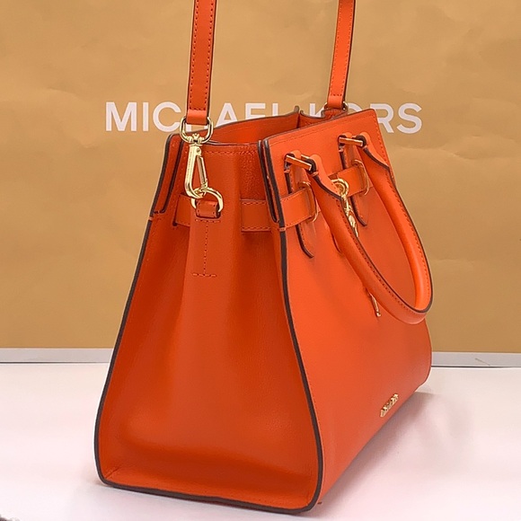 Michael Kors Hamilton Medium Leather Satchel Poppy  color - Picture 6 of 16